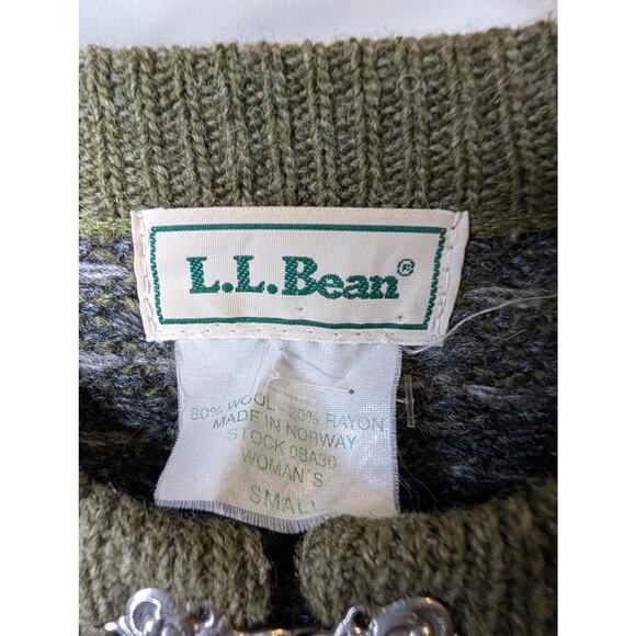 L.L.Bean Vintage Wool Cardigan Pewter Toggle Grandmacore Norway Small - Picture 2 of 6